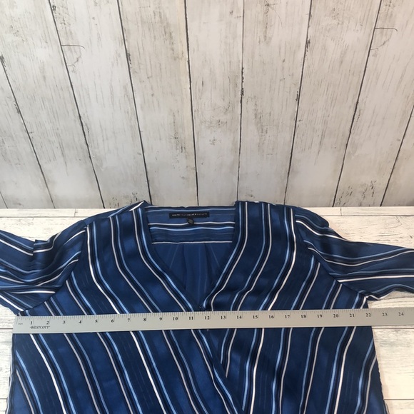 White House Black Market Striped Long Sleeve Surplice Blouse Medium - Picture 6 of 11